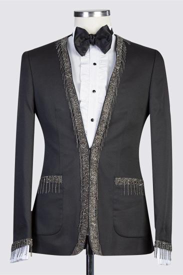 Latest Design Black Bespoke Men Suits With Speical Shiny Laple_1