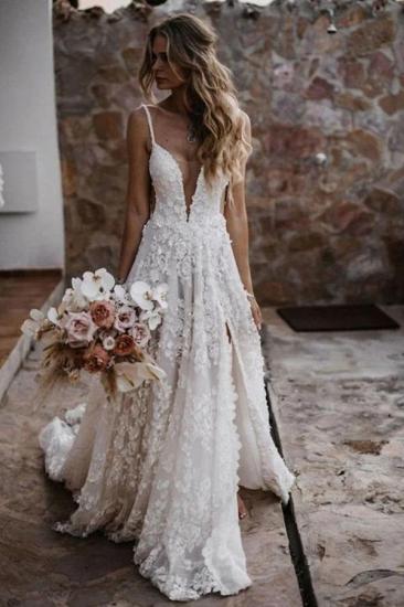 Beautiful Boho Wedding Dresses Lace Beach Wedding Dress A Line_3