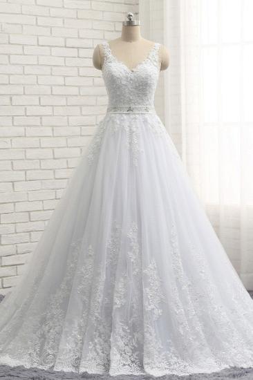 Bradyonlinewholesale Stunning Straps V-Neck Tulle Appliques Wedding Dress Lace Sleeveless Bridal Gowns with Beadings Online_1