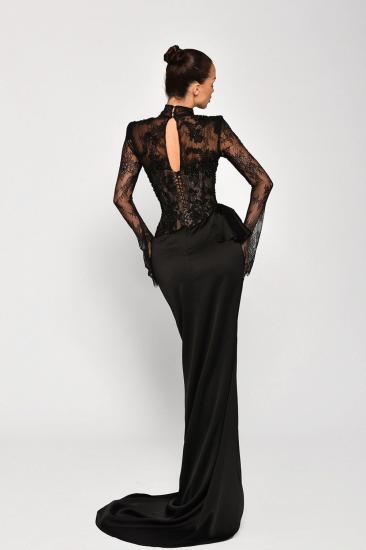 Sexy Ball Gowns Long Black Prom Dresses Lace with Sleeves_2