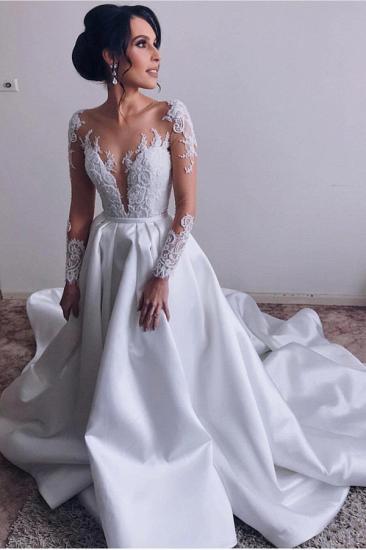 Elegant V-Neck Long Sleeves A-Line Appliques Wedding Dress_1