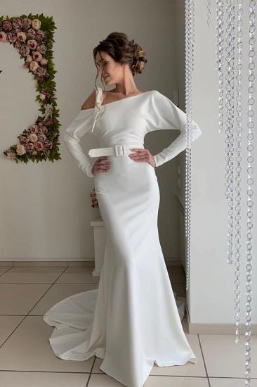 Special design One shoulder White Jersey White Belt Court Train Wedding Dresses_3