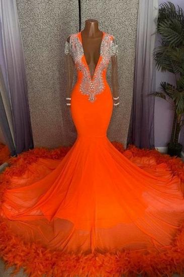 Beautiful V Neck Ostrich feather Prom Dress | Prom Dress Long Glitter