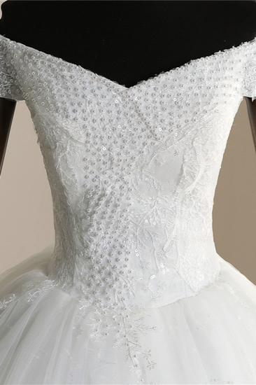Bradyonlinewholesale Affordable Off-the Shoulder Sweetheart Tulle Wedding Dress Appliques Sleeveless Bridal Gowns with Pearls_6