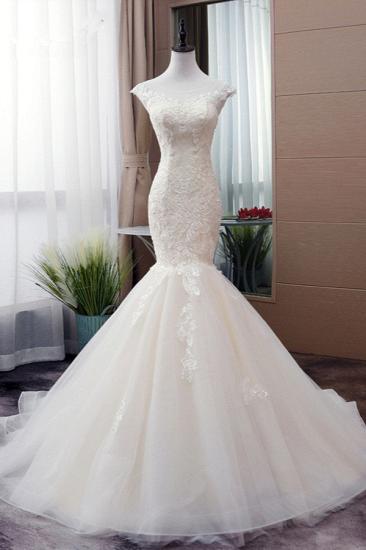 Bradyonlinewholesale Glamorous Jewel Tulle Mermaid Iovry Wedding Dress Lace Appliques Sleeveless Bridal Gowns On Sale