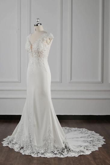 Bradyonlinewholesale Elegant Mermaid Chiffon Lace Wedding Dress V-neck Appliques Bridal Gowns On Sale_3