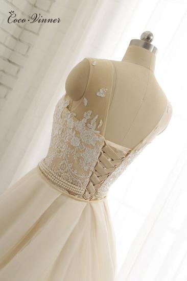 Bradyonlinewholesale Glamorous Jewel Tulle Champagne Wedding Dress Appliques Sleeveless Overskirt Bridal Gowns with Beading Sash Online_7