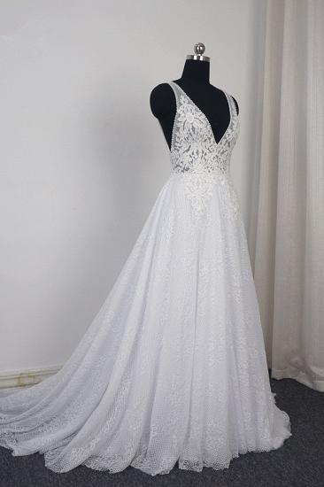 Bradyonlinewholesale Chic Tulle Lace Ruffles White Wedding Dress Sleeveless V-Neck Appliques Bridal Gowns On Sale_2