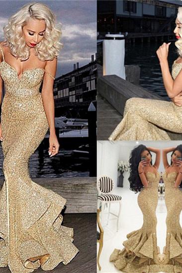 Gold Sequins Mermaid Evening Dress Sexy Sweetheart Mermaid Prom Dress with Split_3