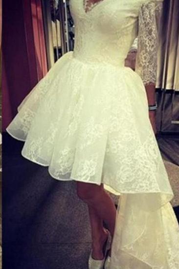 A-Line Lace Sleeves Off-the-Shoulder Elegant Hi-lo Prom Dress
