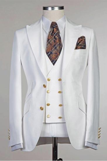 Salvador White Pointed Lapel Slim Fit Stylish Wedding Groom Suit_1