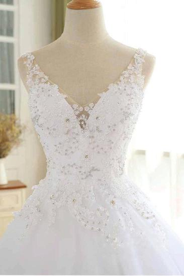 Luxury Lace Beaded Wedding Dresses V Neck Straps Long Ball Gown Wedding Party Bridal Dress_5
