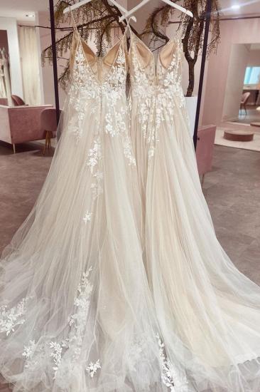Elegant Spaghetti Strap Floral Lace Erin Wedding Dress Sleeveless Bridal Dress_2