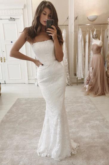 White Strapless Mermaid Wedding Dress Online with Overskirt_2