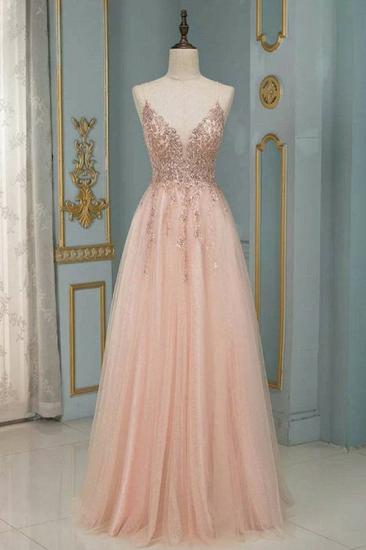 Stylish Spaghetti Straps V-Neck Floral Lace Evening Maxi Dress Tulle Sleeveless Prom Swing Dress_3