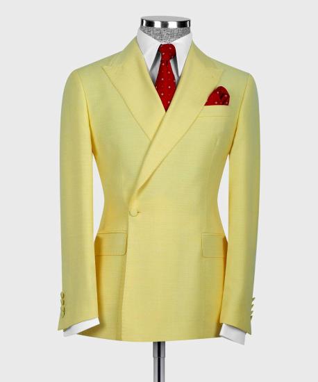 Fashion Light Yellow One Button Point Lapel Men's Suit_3