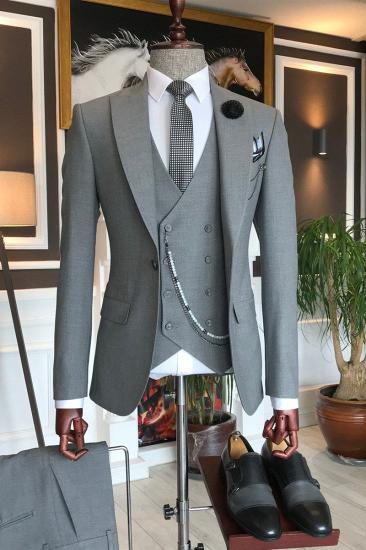 Mark Elegant 3-Piece Dark Grey Pointed Lapel Mens Formal Suit_2