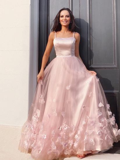 Beautiful pink strapless tulle floor lenth prom dress_2