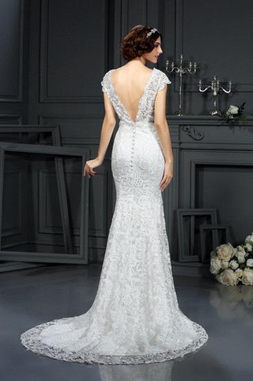 V-neck Mermaid Sleeveless Lace Long Wedding Dresses_2