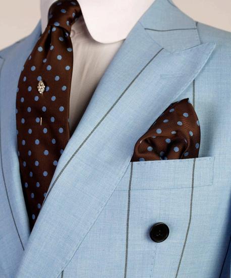 Fashion Blue Striped Slim Point Collar Two-Piece Men's Suit_2