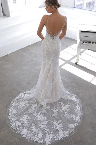 Spaghetti Strap See-through Lace Column Long Wedding dress with Tulle Overskirt_4
