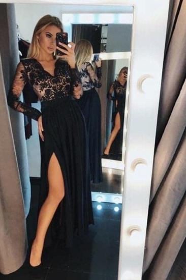 Black Floral Lace Long Sleeves Evening Maxi Dress_2
