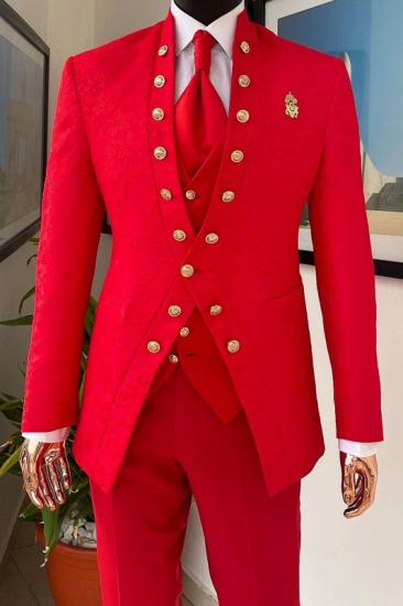 Wright Fashion Red Shawl Lapel Three Pieces Prom Suits_1