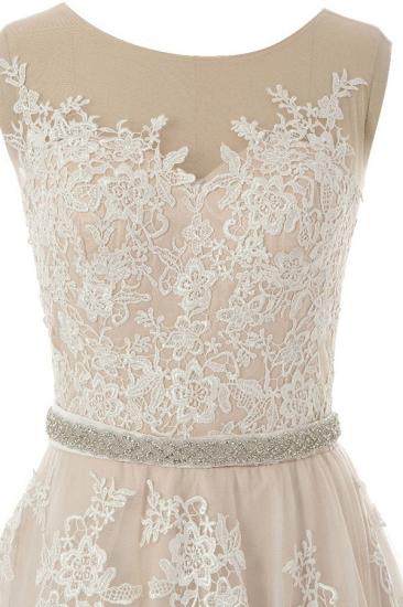 Bradyonlinewholesale Glamorous Creamy Tulle Round Neck Long Wedding Dress White Lace Applique Bridal Gowns On Sale_4