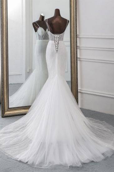 Bradyonlinewholesale Sexy Tulle Spaghetti Straps Mermaid White Wedding Dresses with Rhinestones Online_2