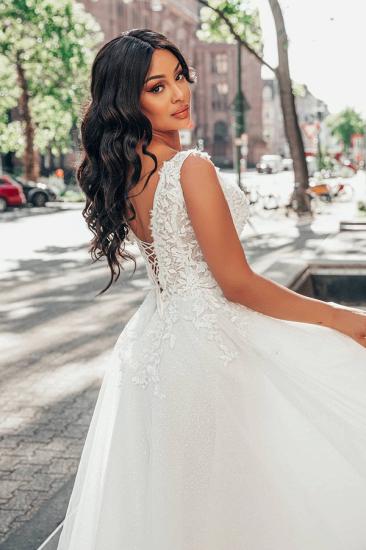 Simple V-neck floor-length sleeveless wedding dress | Wedding dresses A line lace_3