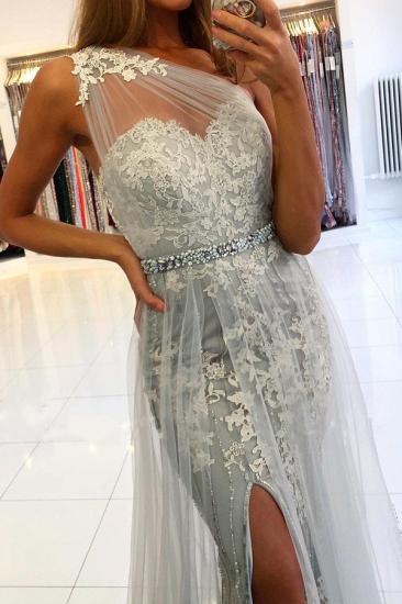 Charming Sleeveless Lace Mermaid Evening Dress with Side Split Tulle Train_4