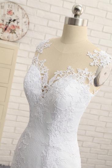 Bradyonlinewholesale Stunning Jewel White Tulle Lace Wedding Dress Appliques Sleeveless Bridal Gowns On Sale_4