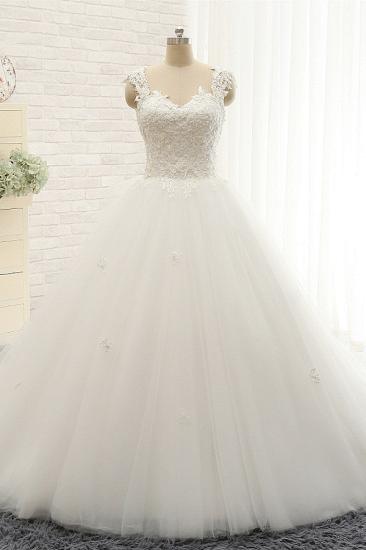 Bradyonlinewholesale Chic Straps Sleeveless Tulle Wedding Dresses With Appliques White A-line Bridal Gowns Online