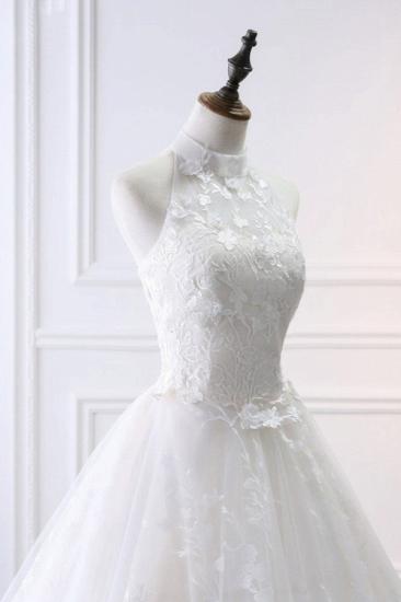 Bradyonlinewholesale Elegant A-Line Halter Tulle White Wedding Dress Sleeveless Appliques Bridal Gowns On Sale_7