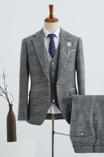 Broderick Grey Small Plaid Notched Lapel One Button Tailored Suit_2