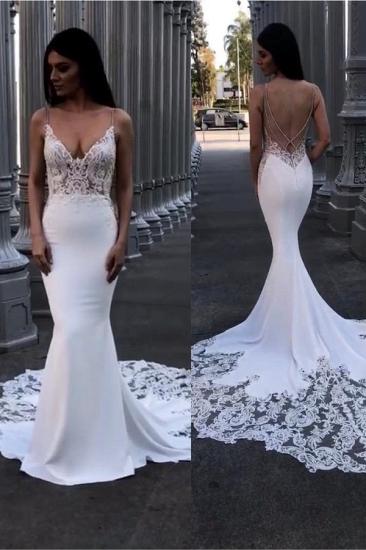 Elegant Lace Mermaid Wedding Dresses | Spaghetti Straps Backless Bridal Gowns_1