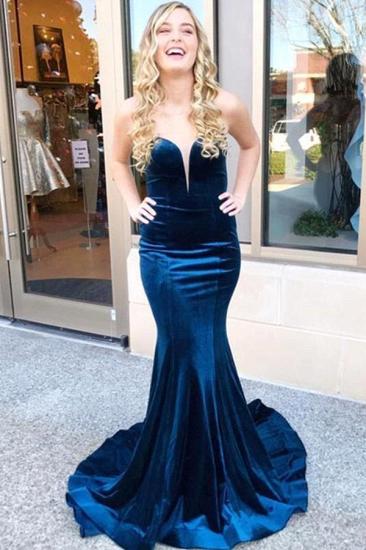 Fomral Winter Ocean Blue Sleeveless Mermaid Velvet Prom Dress