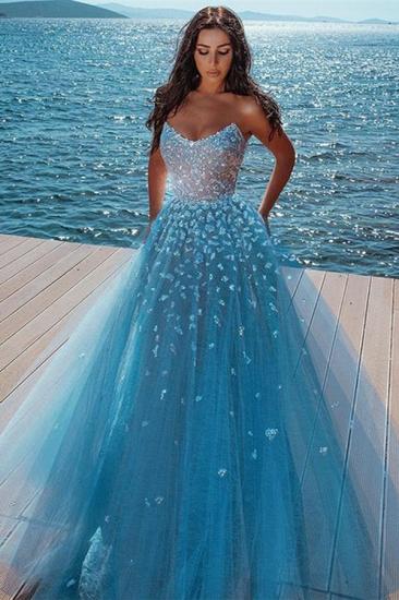 Elegant sky blue Butterfly Strapless Sweetheart Tulle Sparkle Prom Dress_1