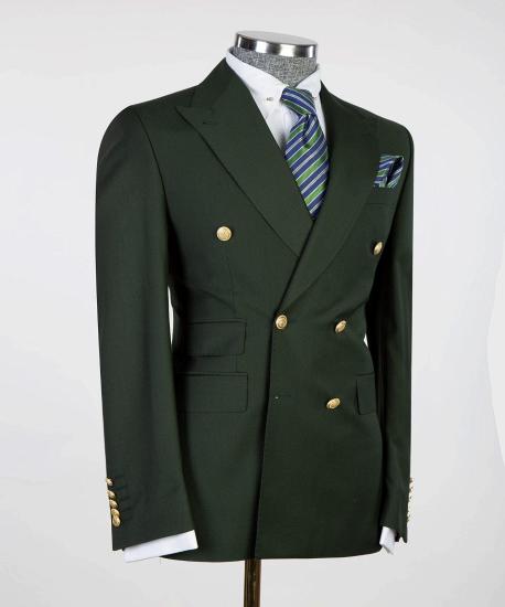 Dark Green Pointed Lapel Double Breasted Men's Suit_3