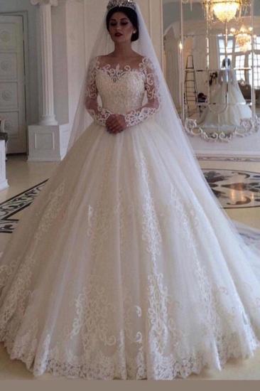 Glamorous Bateau Long Sleeves Wedding Dress | Lace Princess Bridal Gowns_1
