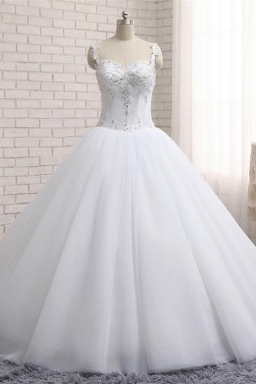 Bradyonlinewholesale Stunning White Tulle Lace Wedding Dress Strapless Sweetheart Beadings Bridal Gowns with Appliques_1