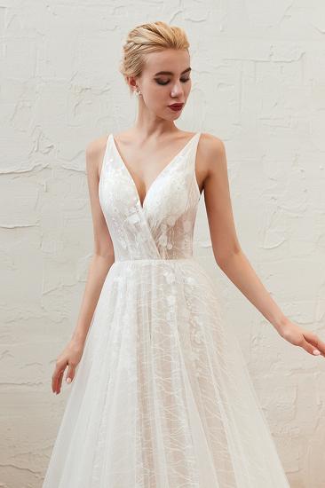 Harlan | Chic Deep V-neck White Tulle Princess Open back Wedding Dress with Court Train_3