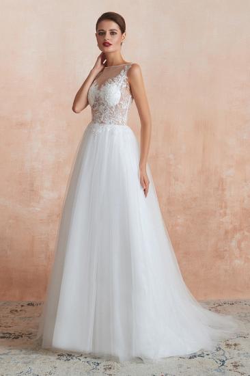 Caltha | Beautiful Bateau neck White Wedding Dress with Sparkling Sequins, Bradyonlinewholesale Design Lace Bridal Gowns_9