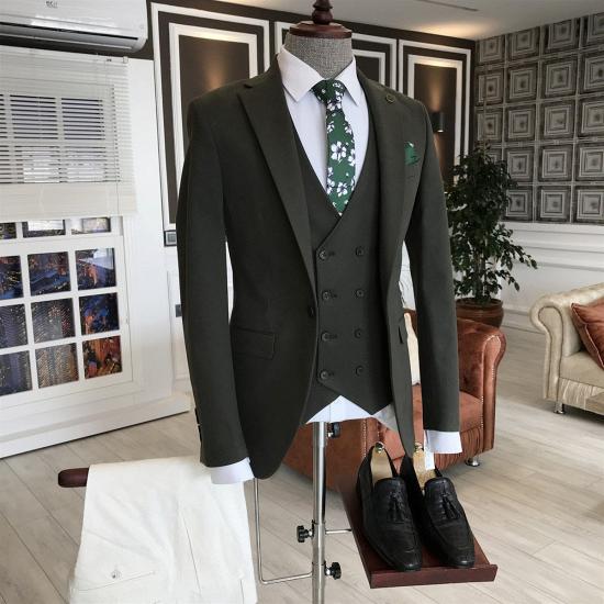 Ziv Green 3 Piece Double Breasted Vest Business Mens Suit_2