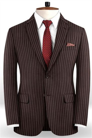 Chocolate Two Piece Mens Suit with 2 Buttons |  Striped Tuxedo_1