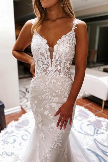 Mermaid Wedding Dress White Tulle Lace Appliques Bridal Gown_2