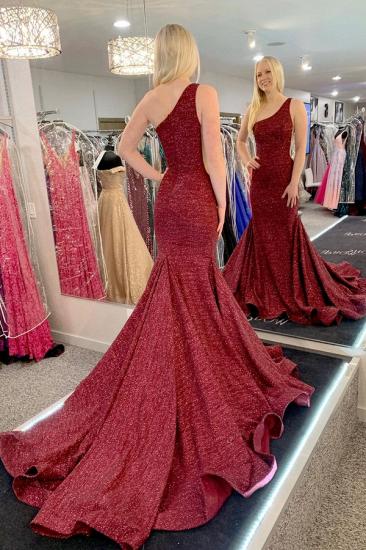 Sexy One Shoulder Sparkly Sequins Mermaid Evening Dress with Sweep Train_2