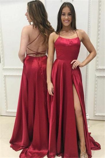 Red A-Line Halter Evening Dresses | Open Back Side Slit Formal Dresses