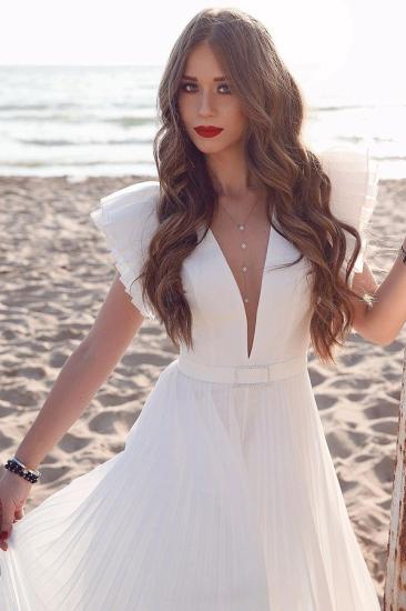 White Chiffon Ruffles Sleeves V-neck Summer Beach Wedding Dress_3