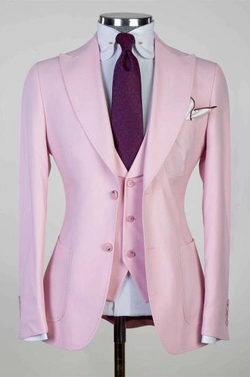 Pink Pointed Lapel Three Piece Best Fit Men's Suit_1